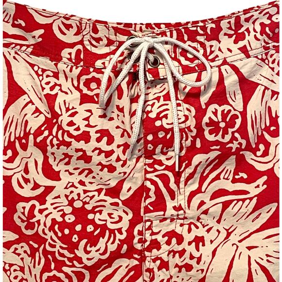 J. Crew Watermelon Red Tropical Swim Trunks Mens Size 32 Cargo Board Shorts - Picture 2 of 9